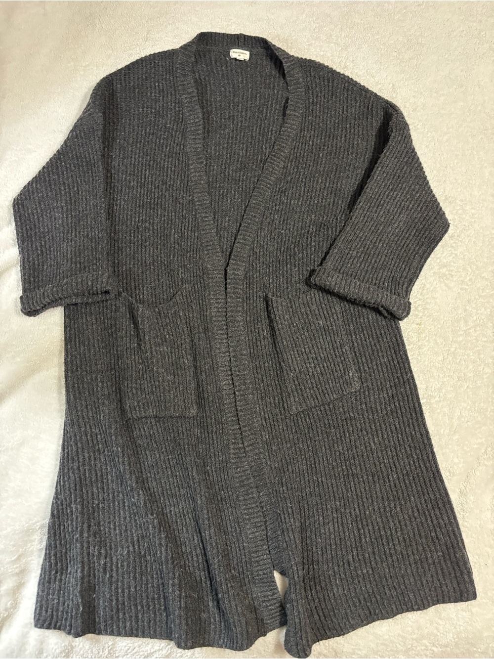 World Market Boho Charcoal Ribbed Open-Front Women's One Size Long Cardigan